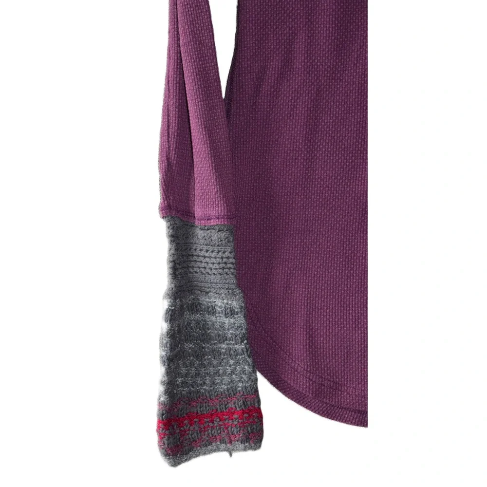 Free People Henley Thermal Women Large Purple Waffle Knit Contrast Cuff